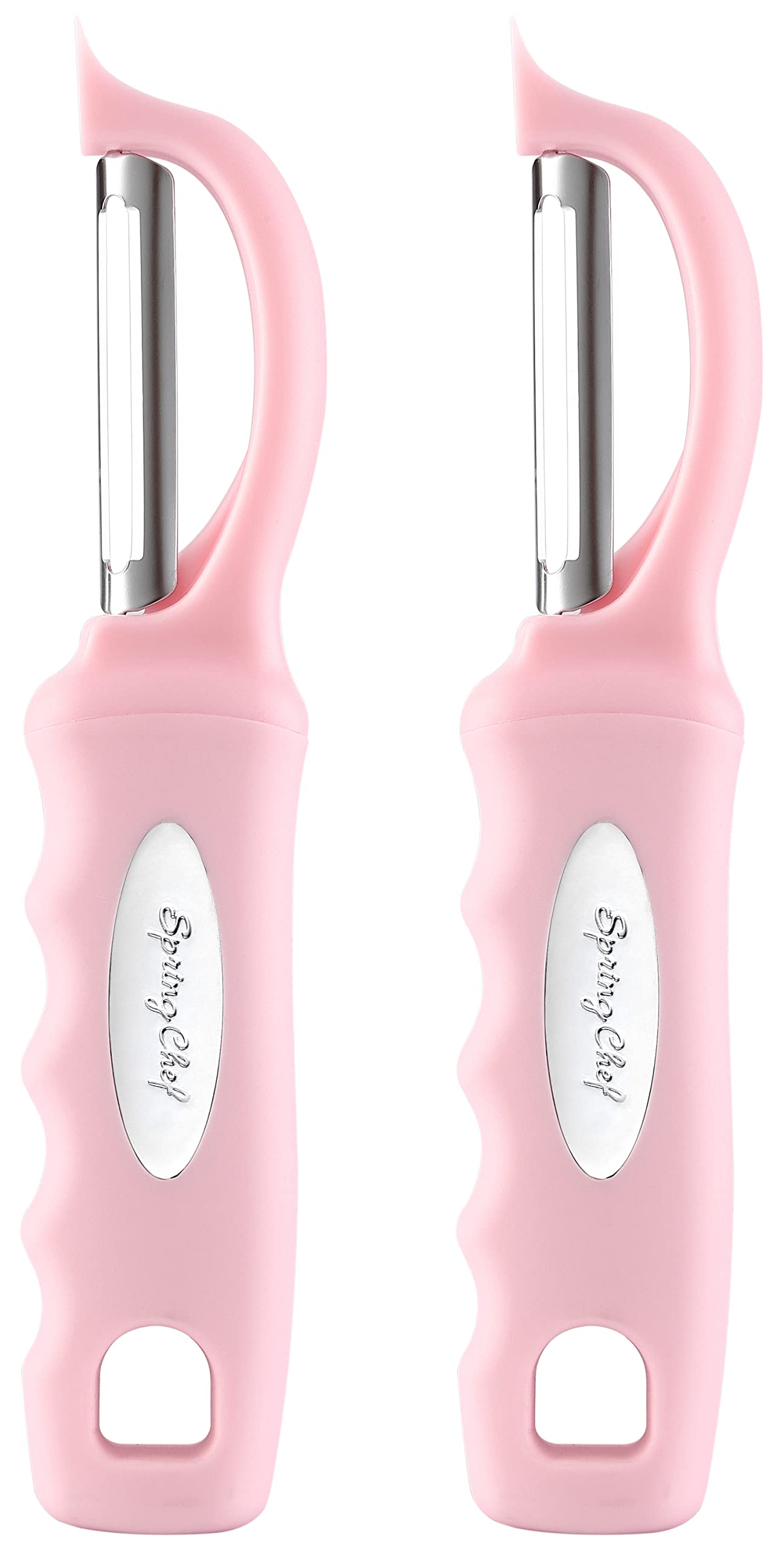 Spring Chef Premium Swivel Vegetable Peeler, Soft Grip Handle and Ultra Sharp Stainless Steel Blades - Perfect Kitchen Peeler For Veggie, Fruit, Potato, Carrot, Apple - Pink Lemonade - Set of 2