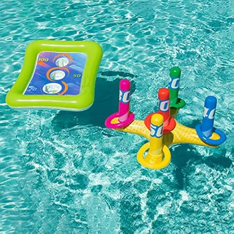 2 Sets Inflatable Pool Toss Game Combo Set Includes Ring Toss & Corn-Toss Game Floating Toss Game, Swimming Pool Games for Kids Adults Summer Pool Party Fun & Pool Accessories Cover