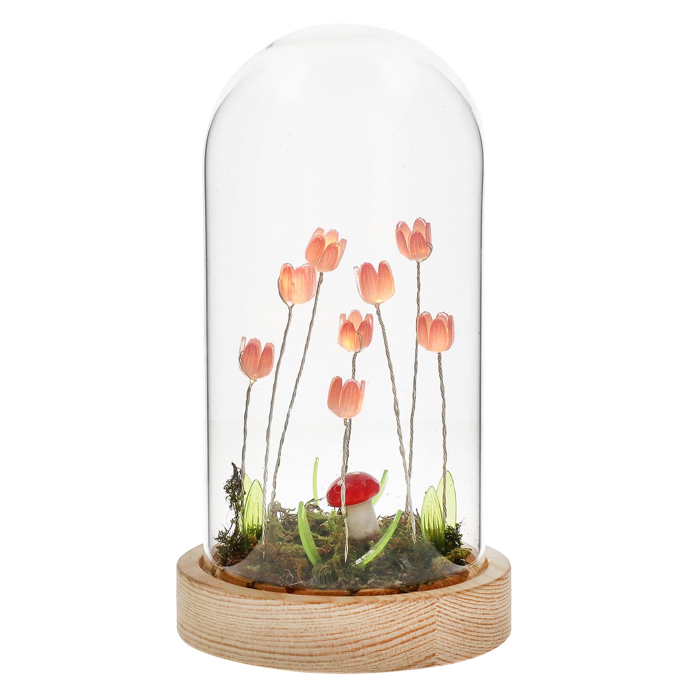 Shudehill Giftware Pink Flower Dell Meadow Led Long Dome Decorative Mood Light With Wooden Base - Tulips