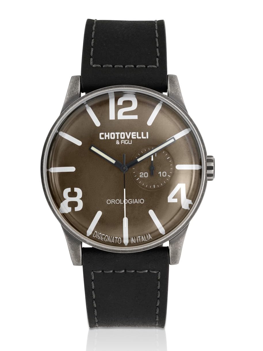 chotovelli Orologio pilota blu navy, quadrante marrone vintage, vetro a bolle, cinturino in pelle scamosciata, 5900.2