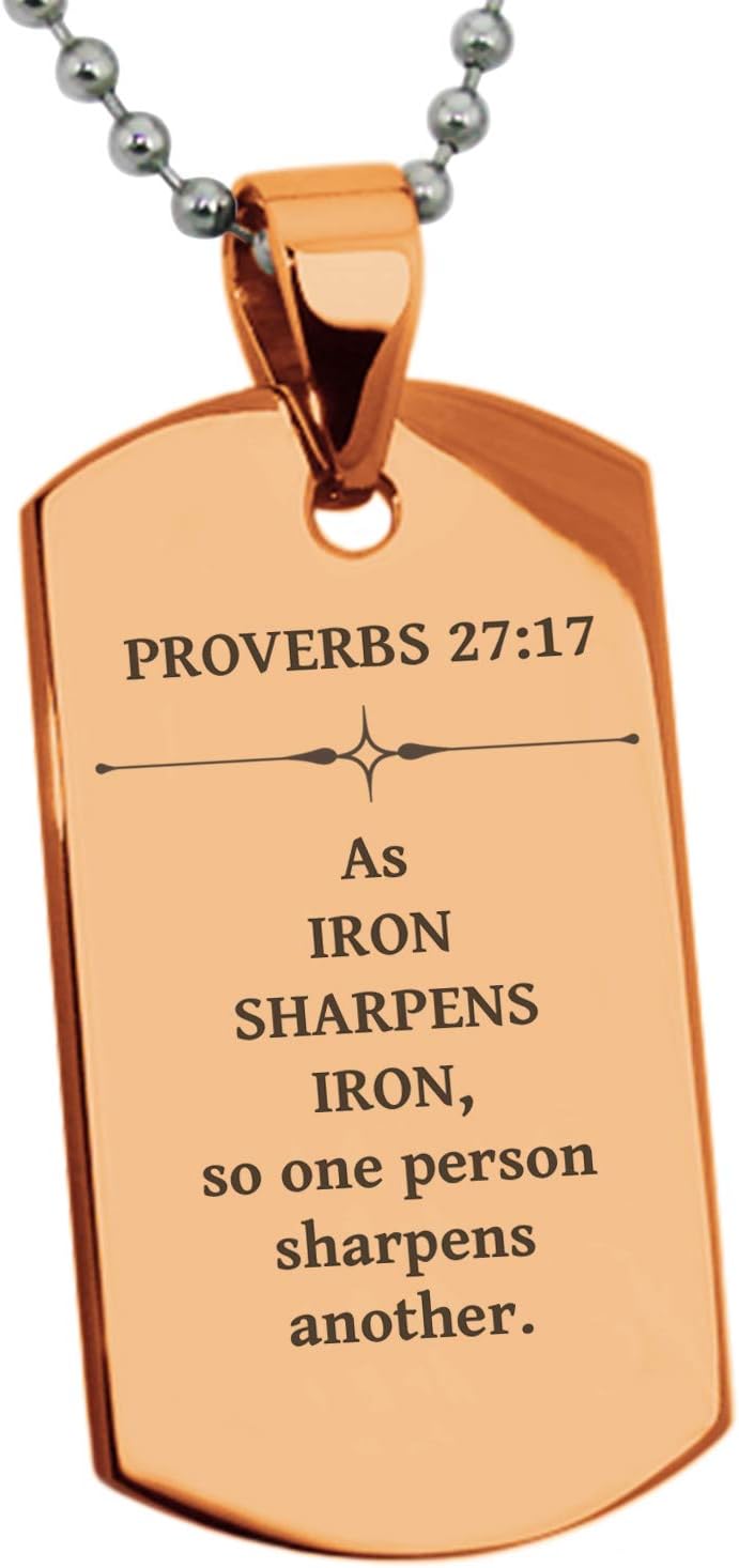Stainless Steel Iron Sharpens Iron Proverbs 27:17 Dog Tag Pendant Necklace