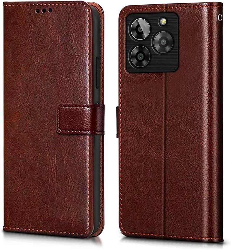 WOW IMAGINE Shock Proof Flip Cover Back Case Cover for Lava Yuva 3 5G (Flexible | Leather Finish | Card Pockets Wallet & Stand | Chestnut Brown)