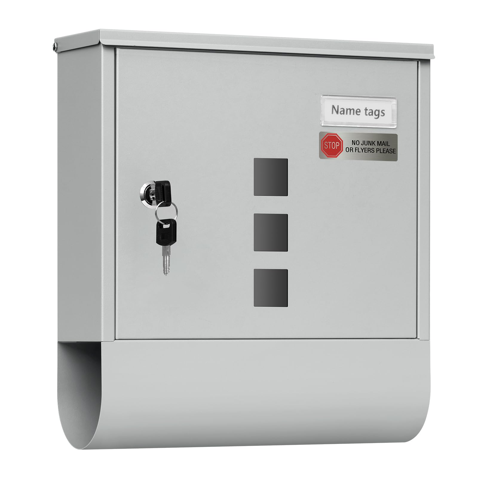 WOLTU Briefkasten Postkasten mit Zeitungsfach Sichtfenstern Namensschild, Wandbriefkasten abschließbar, mit 2 Schlüsseln, modern, Grau, 30,5x33,5x9 cm