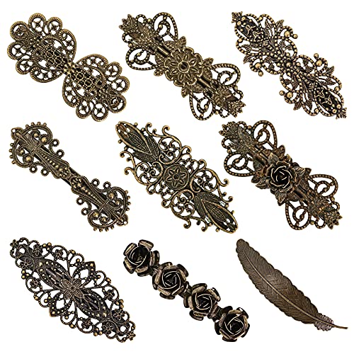 9 PCS Vintage Metal Hair Barrettes Retro Bronze Celtic Large Hair clips Geometric Hollow Hand Crafted French Clip for Long Thick Thin Medium Hair Spring Design Hair Accessory for Women