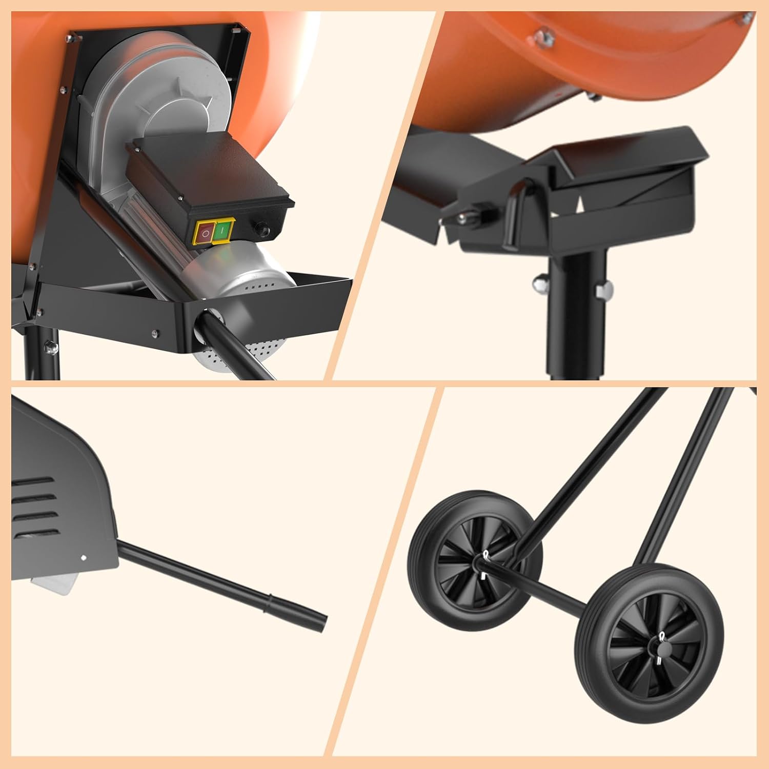5.5 Cu Ft Portable Concrete Mixer，550W Electric Cement Mixer with Heavy-Duty Steel Frame & Rubber Wheels,2800 RPM Motor Cement Mixing Tool for Cement, Mortar, Grout, DIY Construction and Feed