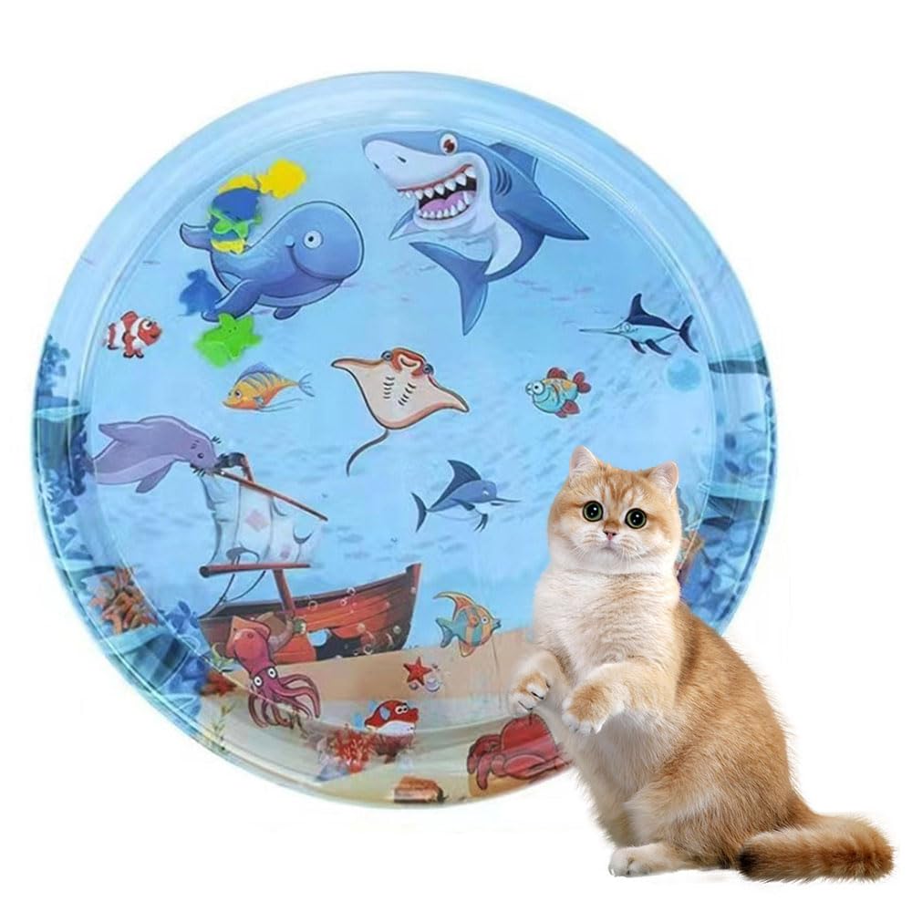 Φ100cm Sensorische Wassermatte Katze,Wassermatte Für Katzen Im Sommer,Wassersensorische Spielmatte,Verdickte 55 Seide Spielwasser-Sensormatte Für Kleine Hunde Und Katzen