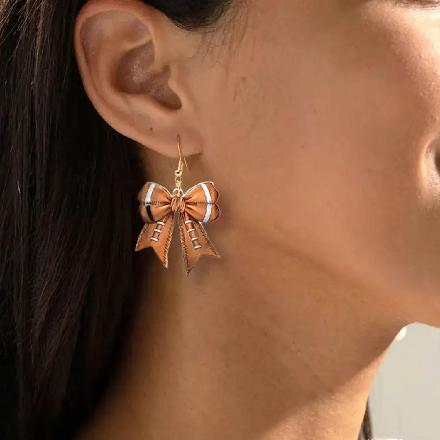 Baseball Football Earrings for Women Acrylic Football Bow Earrings Game Day Earrings for Women Football Jewelry Accessories - Image 2