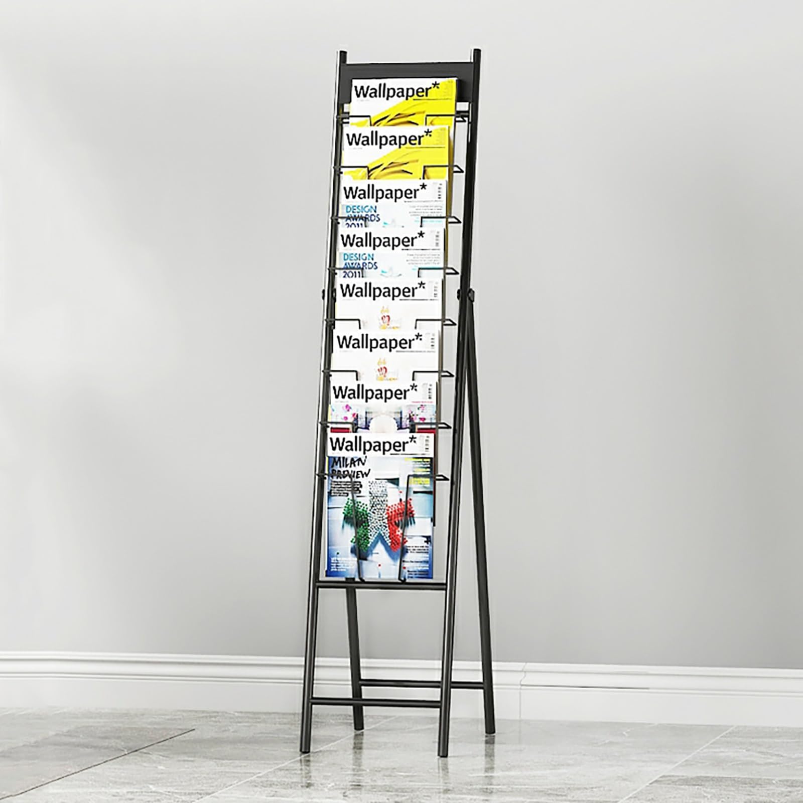 Prospektständer Bodenständer Broschüren-Präsentationsständer, 5-Lagen Zeitschriftenhalter Eisen-Bücherregal, für Heim Büro Messe Ausstellungen(29cm/11.4in)