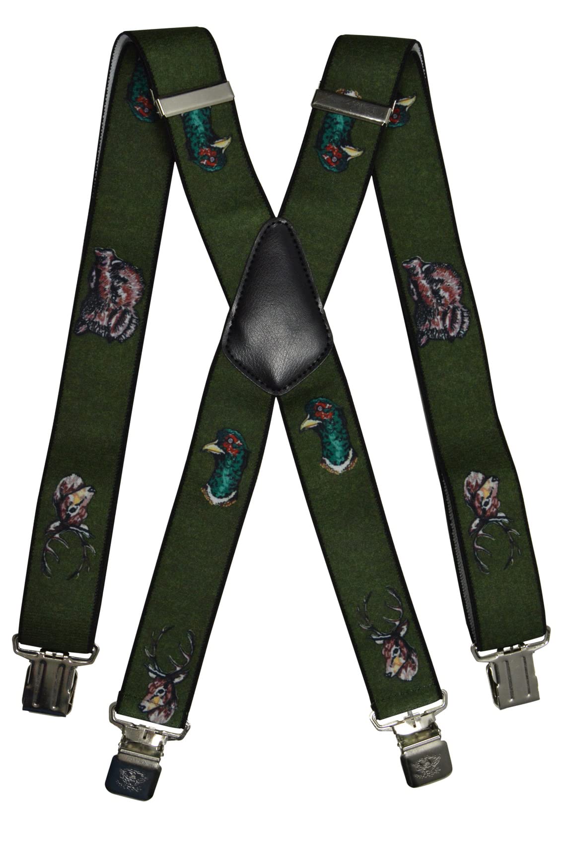 Olata Men's Adjustable Heavy Duty X-Shape Hunting Braces/Suspenders with Embossed Clips - 4cm. Pheasant and Stag