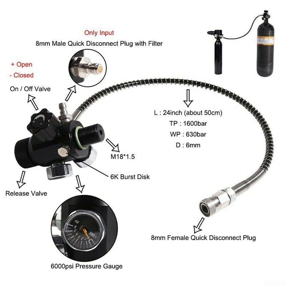 Válvula de buceo de aluminio de cobre calibre 6000 PSI | Se adapta a cilindros DIN, rosca de 18 mm x 1,5, calibre doble negro, peso de 371 g, diseño resistente portátil