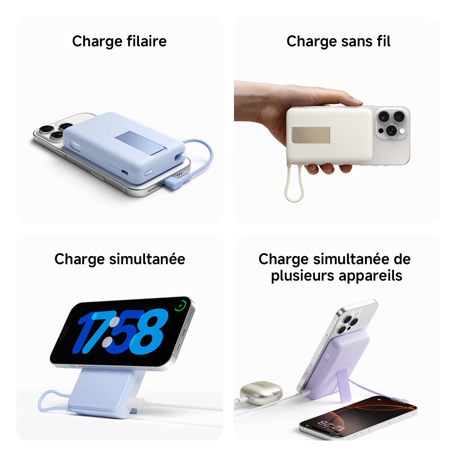 Xiaomi Batterie Externe 10000mAh, Power Bank MagSafe avec Support, USB-C