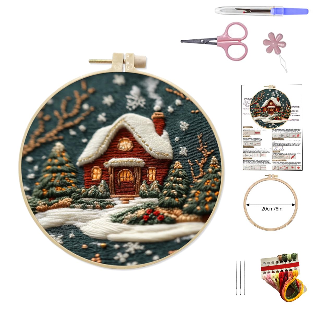 KOOFUR Christmas Cross Stitch Embroidery Craft Kits ?Hand Christmas DIY Embroidery Patterns Stamped Kit, Adults Kids Beginners Stamped Embroidery Kit ? (Warm Christmas)
