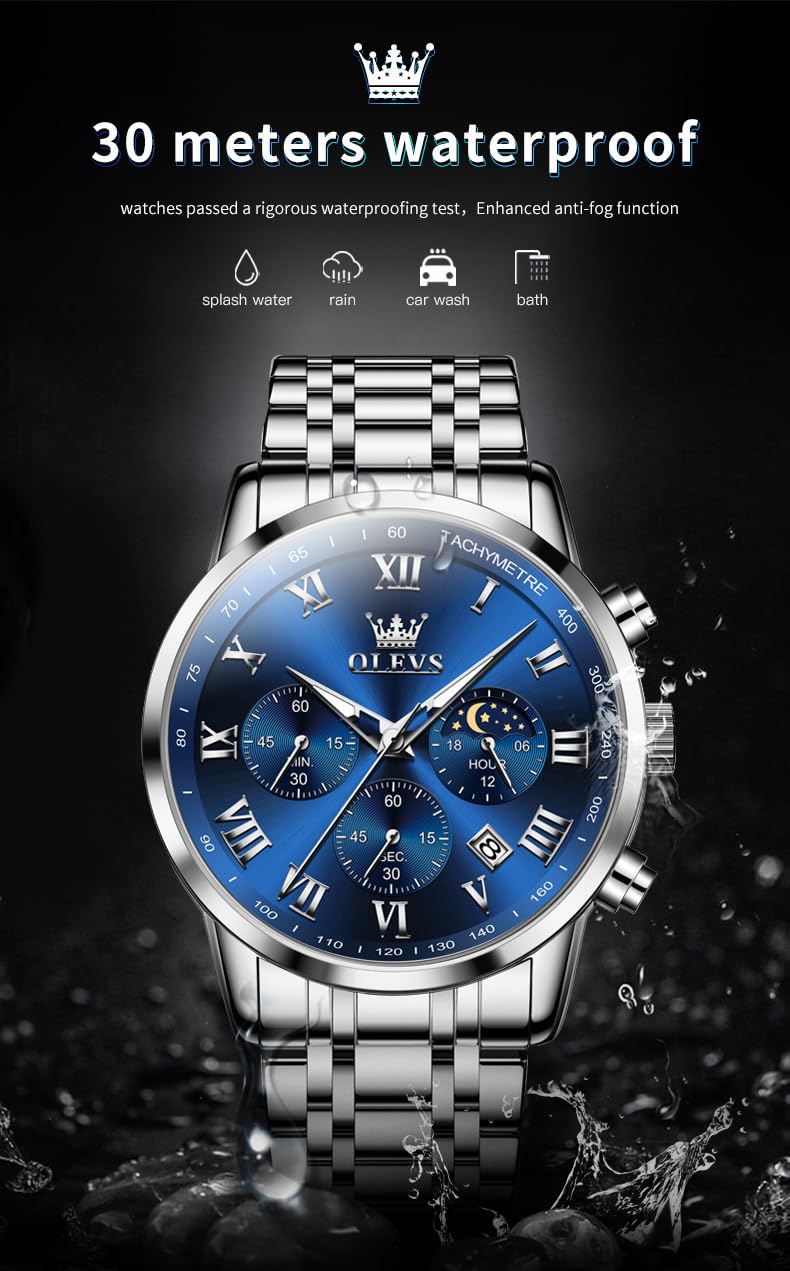 OLEVS Watches for Men Luxury Analog Quartz Big Face Stainless Steel Multifunctional Waterproof Date Two Tone Fashion Dress Wrist Watches for Man
