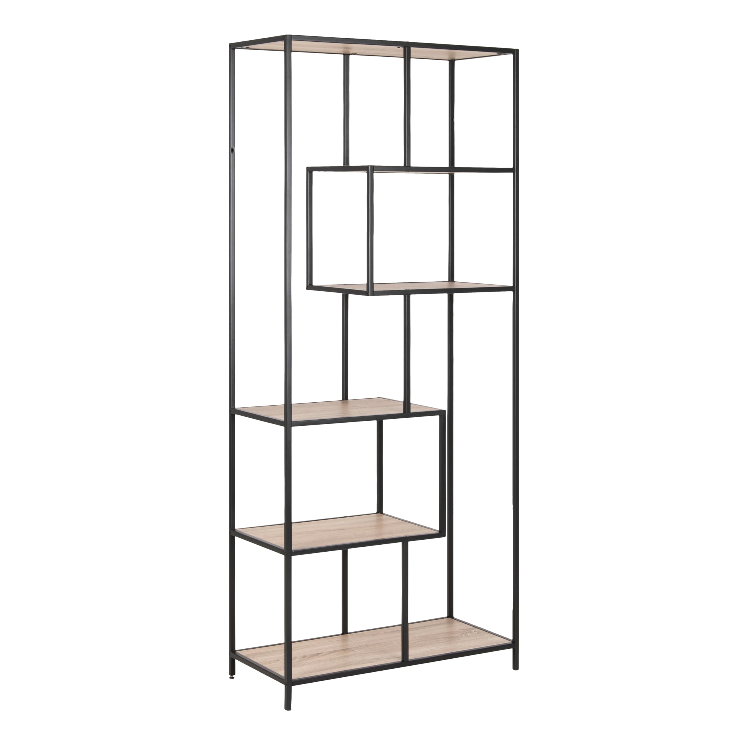 Furniture To Go | Seaford Tall Black Metal Bookcase with 5 Sonoma Oak Shelves