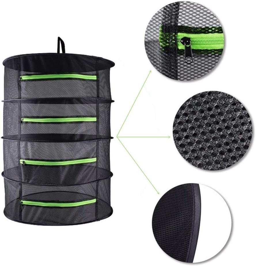 Herb Drying Rack Net Dryer Hanging Dry Net 4 Layer Collapsible Hanging Dryer with Zipper Net Carrying Case Indoor and Outdoor for Herb Beans Fish Vegetable Drying(4 Layers - with Zipper)