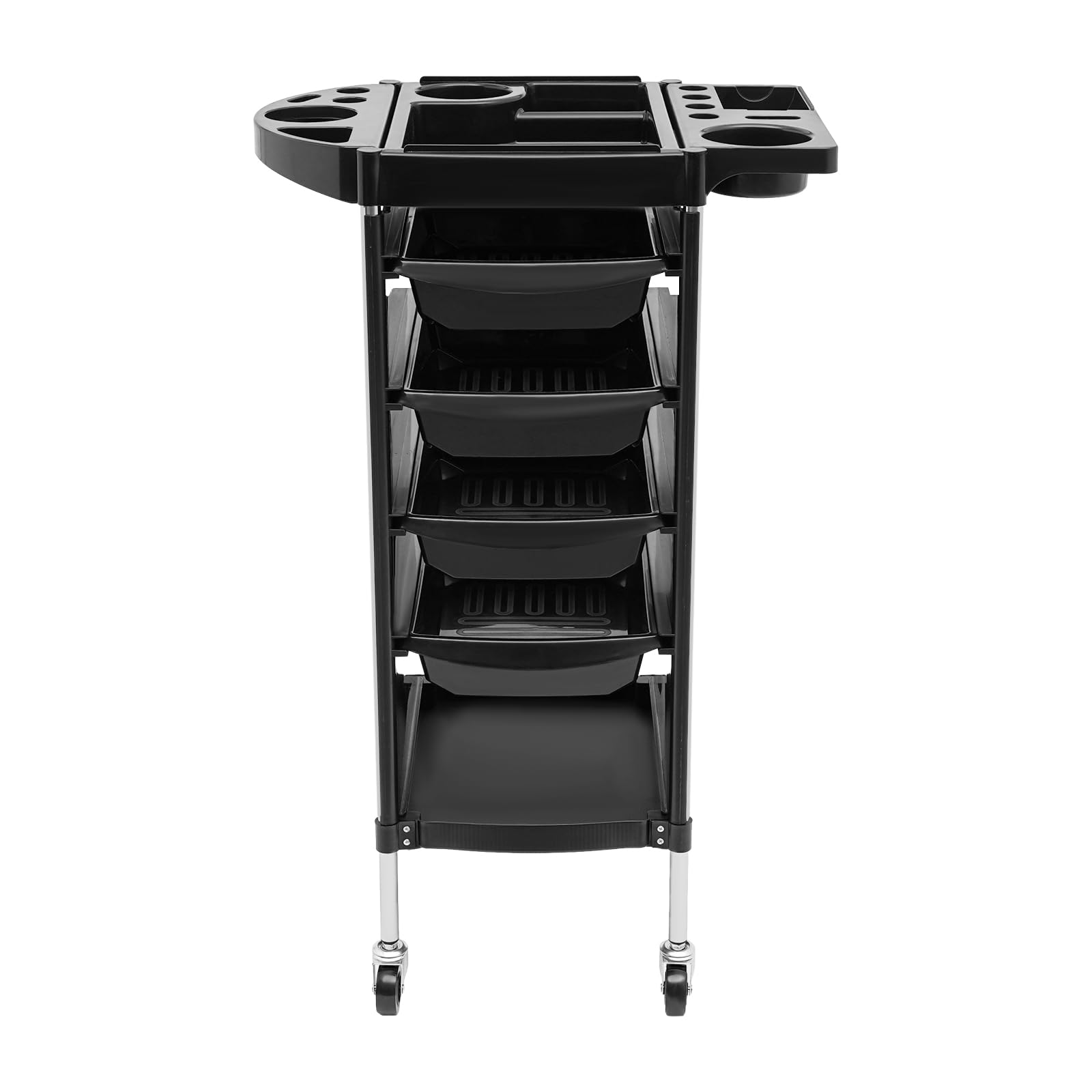 Friseurwagen, Salonwagen mit 4 Schubladen, Friseur Arbeitswagen Drehbar, Beauty Salon Trolley, Rollwagen Stapelboy, Friseur Zubehör, 37x34x88cm(Schwarz)