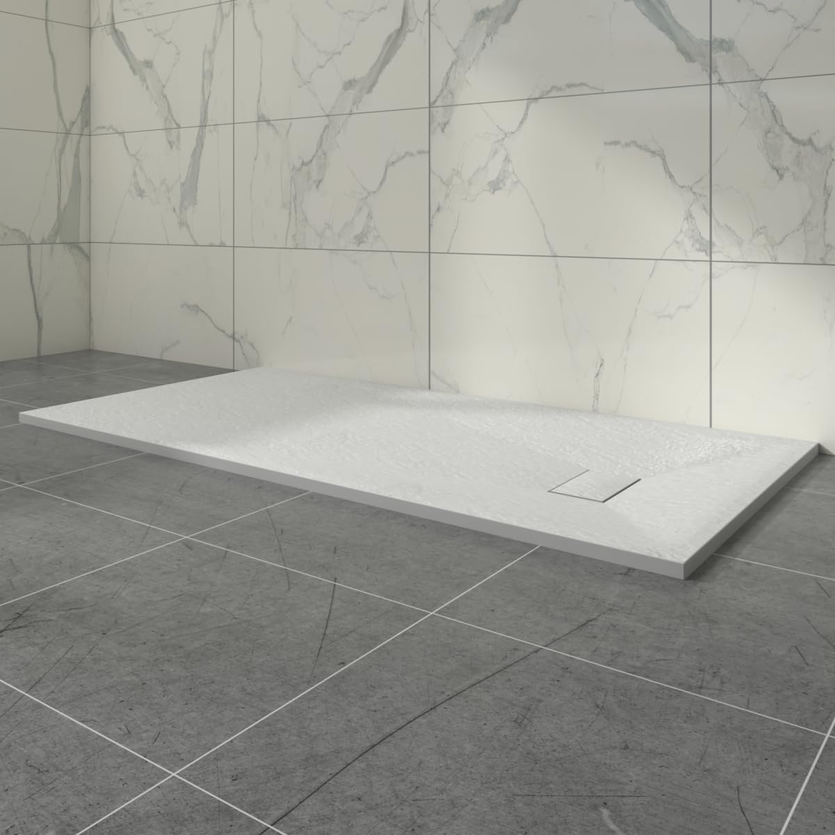 Aquariss SMC Slate Effect Shower Enclosure Tray 1700x900mm Rectangular Wetroom Shower Base White