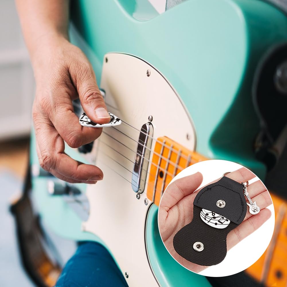 UNICRAFTALE about 2pcs Guitar Picks Gifts Stainless Steel Guitar Picks Music Note Plectrum Guitar Set including PU Leather Case Guitar Pattern Personalized Plectrum Guitar Accessories for Guitar Players - Image 2