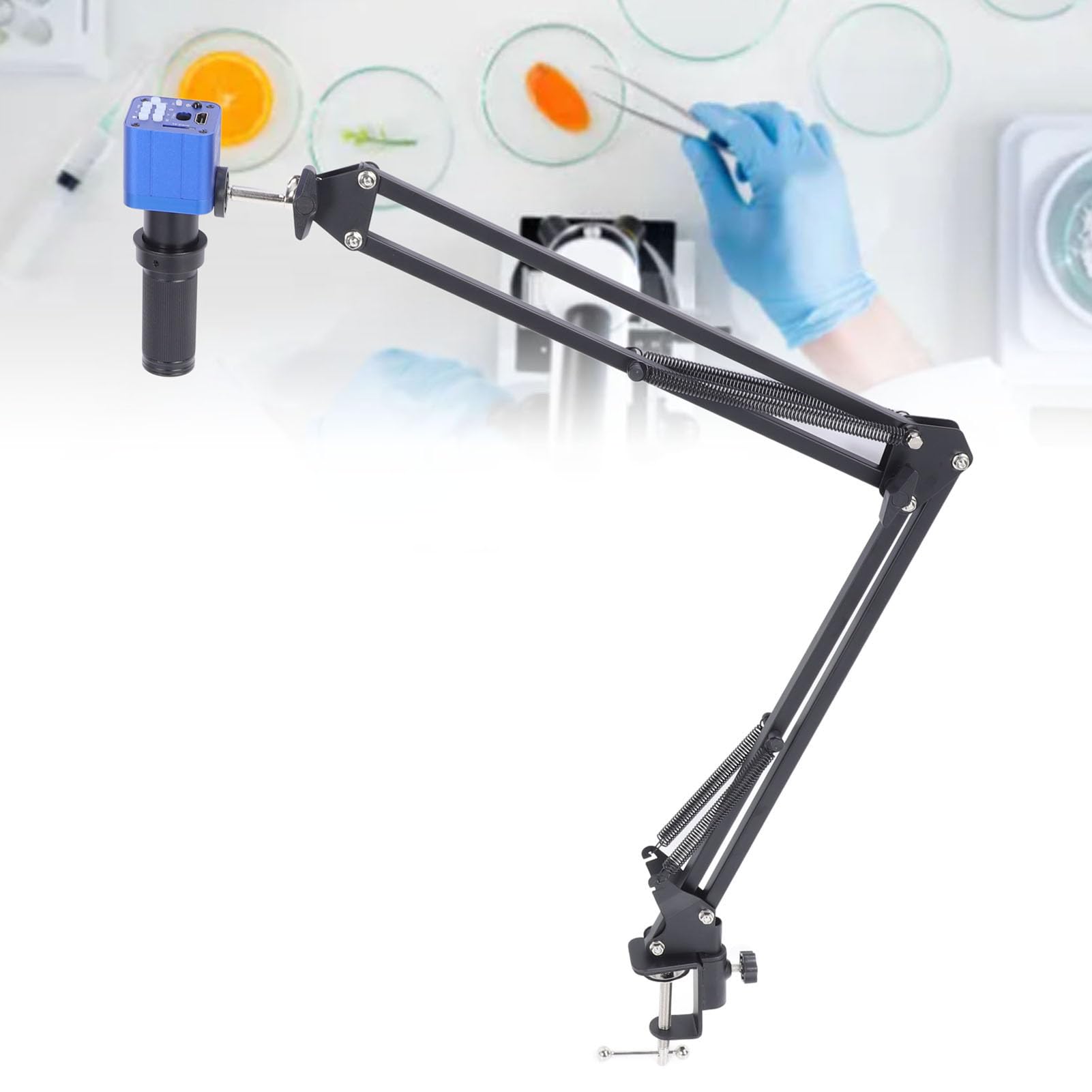 Luocute Cámara de Microscopio Digital de 24MP Microscopio USB Cámara de Microscopio HD 1080p con 150x C Lente de Montaje 56 LED de Anillo LED para la Inspección de Soldadura de (Enchufe de la UE)