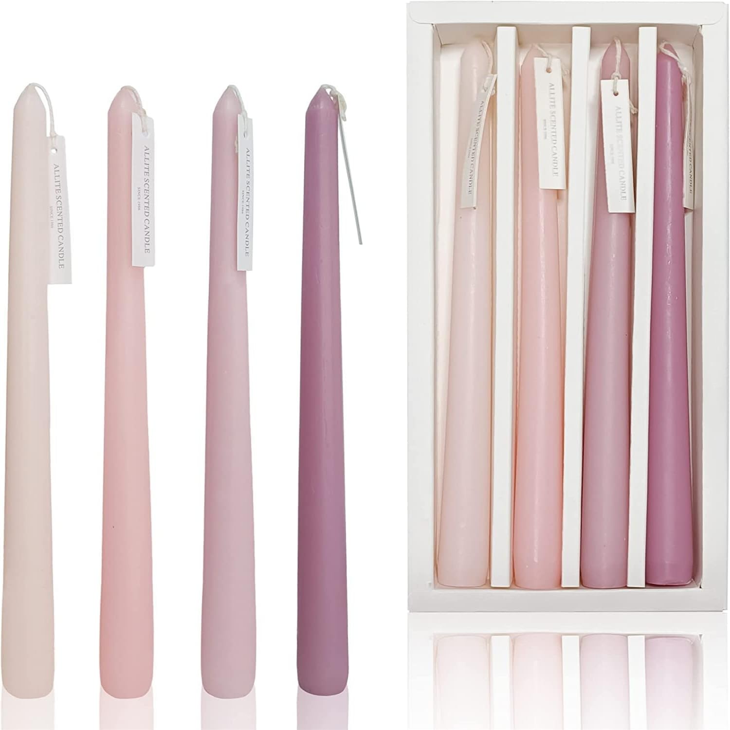 X spring Taper Candles, 4 Pack Handmade Natural Smokeless Candle Mulitcolor, 8 Hours Long Burning, Long Tall Tapered Candles for Decor Wedding, Festival Party, Home Decor and Special Occasions (Pink)
