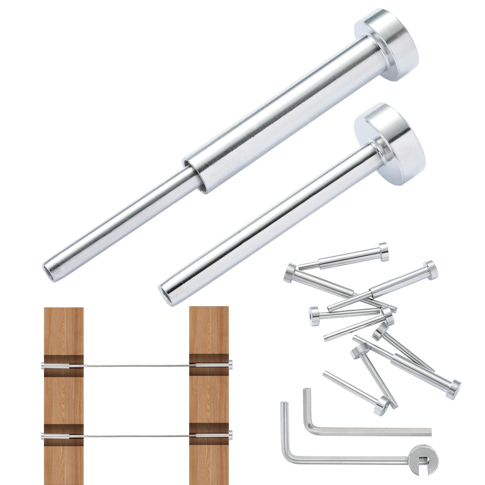 VEVOR 20 Pack Invisible Cable Railing Kit, T316 Stainless Steel, 3.2mm Invisible Receiver and Swage Stud End, Swage Tensioner 3.2mm for Wood/Metal Post, Cable Railing Hardware, Silver