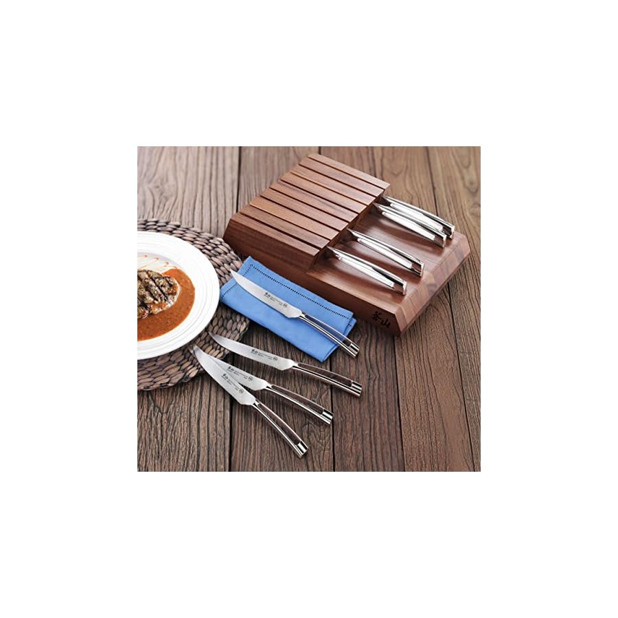Cangshan N1 Series 59496 German Steel Forged 8-Piece Steak Knife Set with Solid Acacia Wood Block, 5-Inch Blade