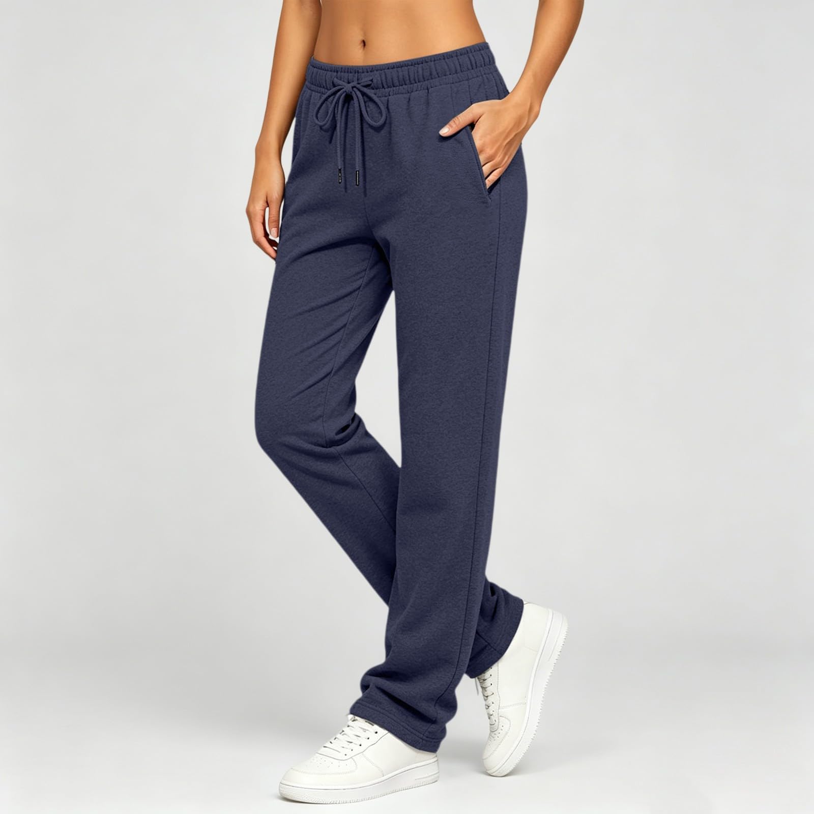 Pantalones de chándal para mujer, pantalones de ocio con bolsillos, ligeros, pantalones de tela con cordón, cintura elástica, pantalones de chándal elásticos, pierna recta, pantalones de salón