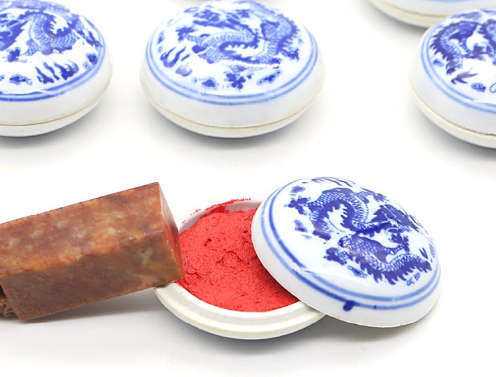 Tofficu Chinese Red Seal Ink Pad 2.55X2.55 Inch Ceramic Stamping Paste for Calligraphy Art and Traditional Rubber Stamps