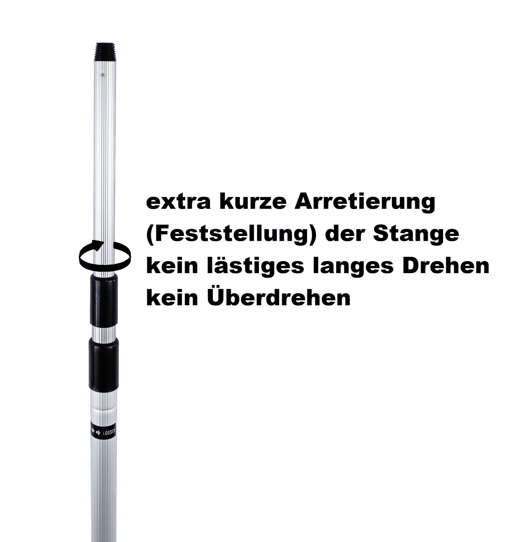vom Pullach Hof Teleskopstange 4 Meter Aluminium Stange mit deutschem Schraubgewinde Winkelstück und Adapter kompakte Aluminiumstange ausziehbar bis 4 Meter