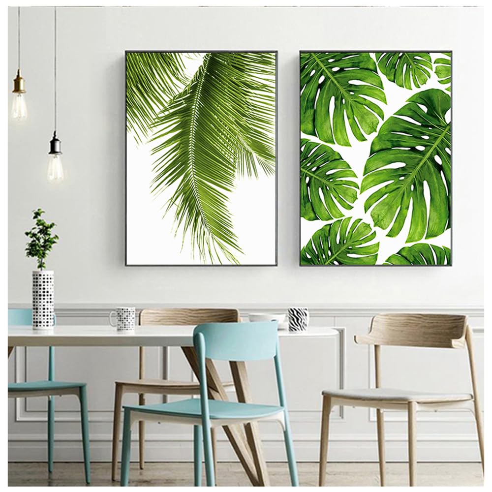 WUHBCZ Canvas Paints,Tropical Banana Leaf Canvas Painting Fresh Palm Leaves Nordic Green Plant Poster Greenery Wall Picture Kitchen Room Decoration-50 * 70cm*2PCS (No Frame)