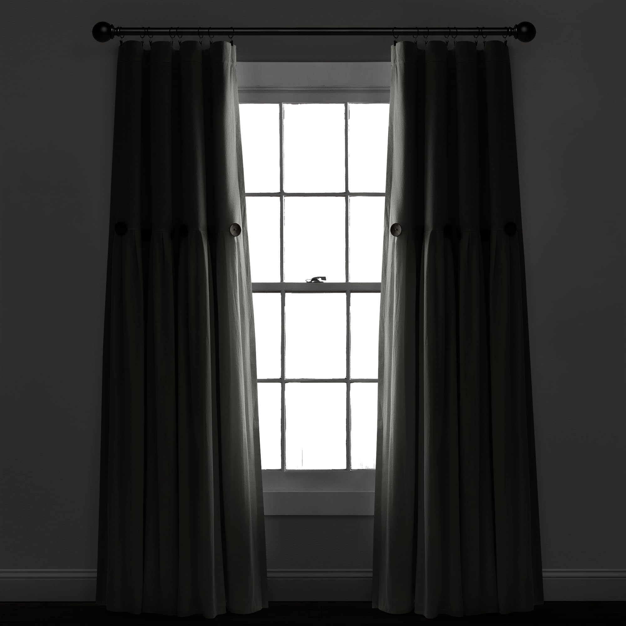 Lush Decor Linen Button 100% Lined Blackout Window Curtain Panel Off White Single 40X84, Off-white, W 40" x L 84" (1 Panels) - Image 2
