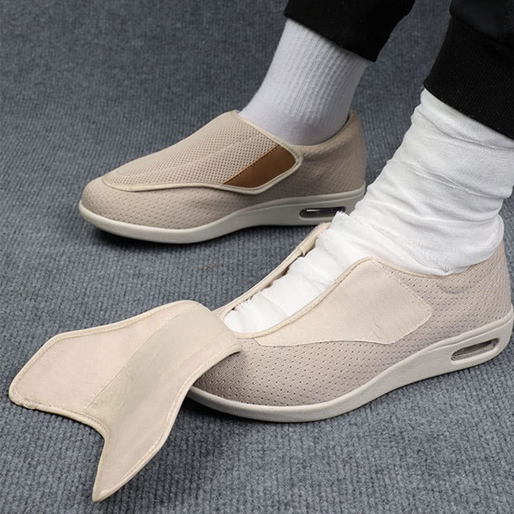 Scarpe Larghe Da Uomo Larghezze Estese Sneakers Da Passeggio Leggere Cinturino Regolabile Facile Da Indossare/disattivare Per Il Supporto Piedi Gonfi Degli Anziani ( Color : Beige , Size : 48 EU )