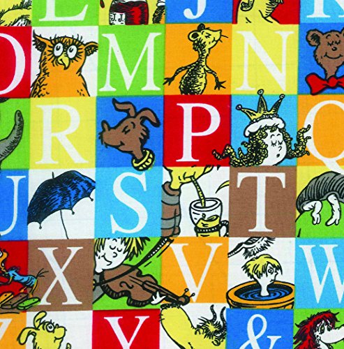 Alphabet Seuss Squares Fitted Crib Sheet-Alphabet Squares Print Cotton; Blue, Yellow, Green, Red, Brown, White; Fully Elasticized; 8 In Deep Pockets; Fits Standard Crib Mattress 28 In X52 In #TOP4