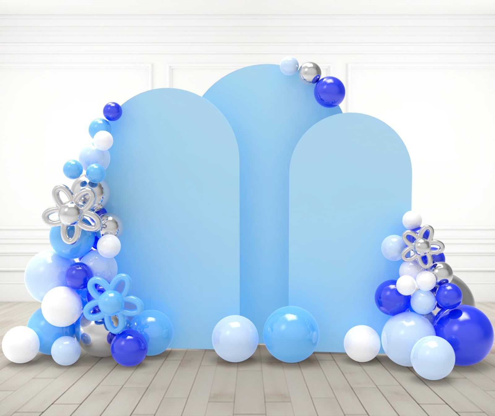 Babenest Baby Blue Wedding Arch Cover Set of 3, Spandex Fitted Arch Backdrop Cover for Photo, Round Top Chiara Stand Cover for Party Birthday Baby