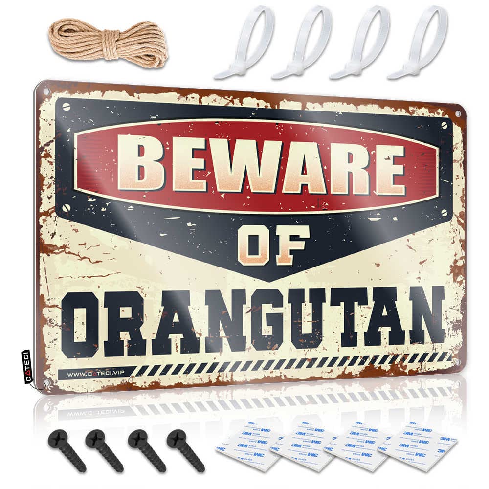 Metal, Funny Wall Art Friends Accessories Beware Of Orangutan | Rustic Heavy Wall Art(20X30CM)