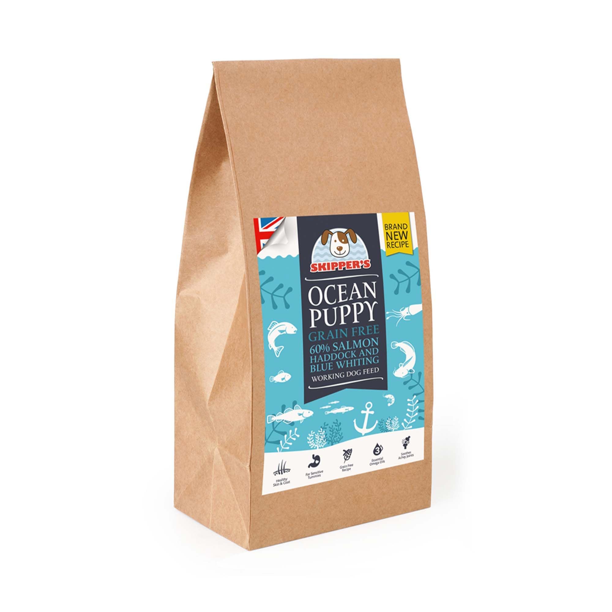 SKIPPER'S Ocean Puppy Grain Free Complete Food - 60% Salmon, Haddock & Blue Whiting, All Natural & Healthy Cereal & Grain Free Puppy Treats, Rich in Omega Oils, Hypoallergenic | 12kg