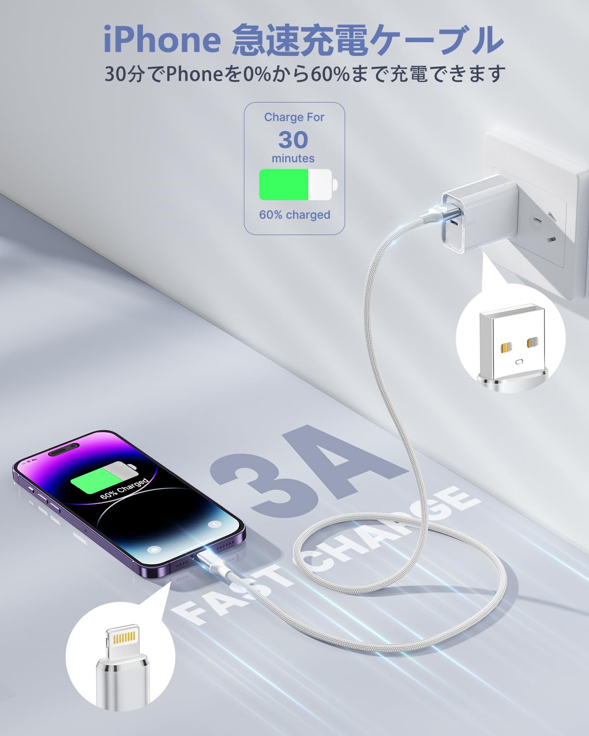 Amazon.co.jp: iPhone 充電ケーブル 【1M 2本セット】ライトニング
