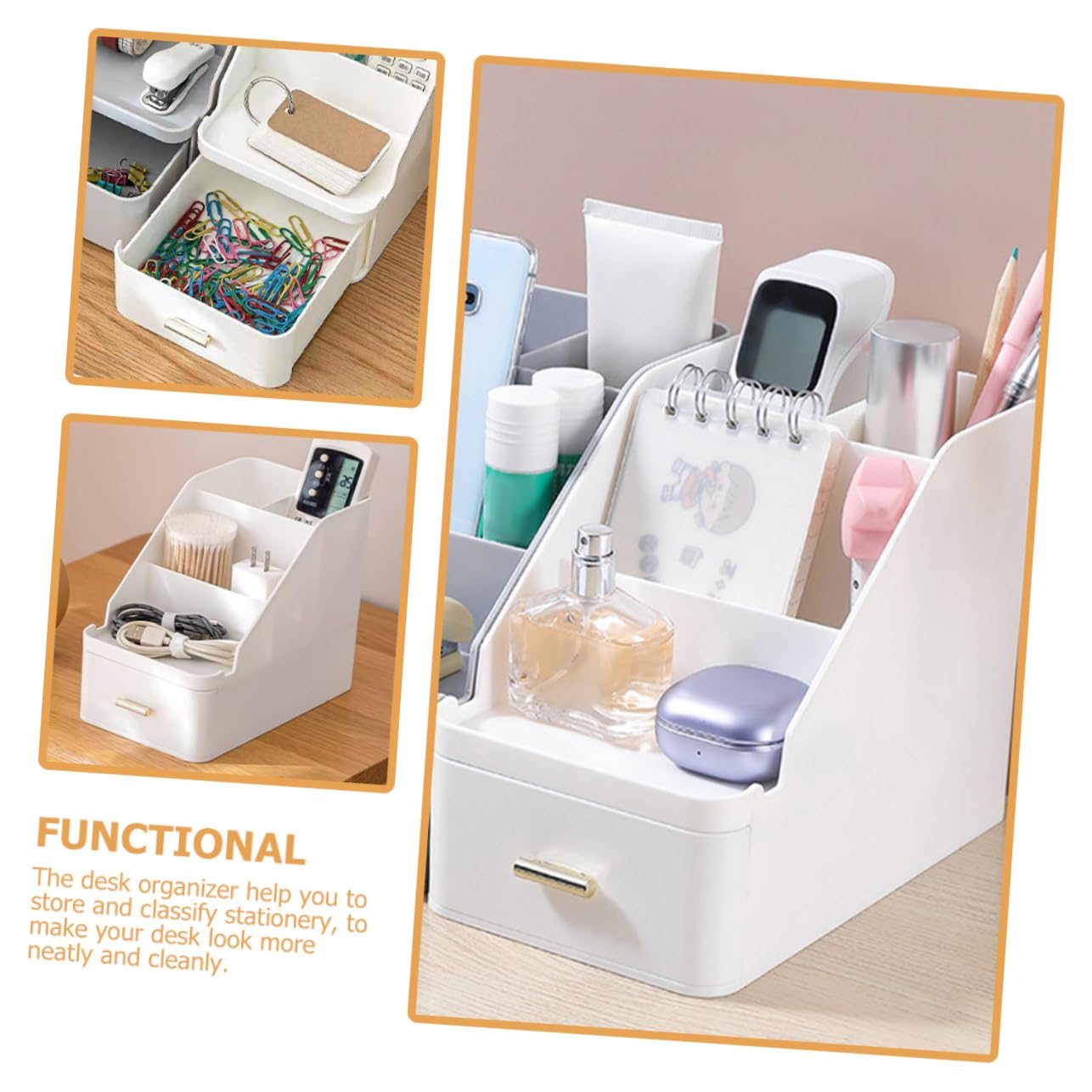 Organizer da Scrivania con Cassetto, Box Porta Oggetti Bianco