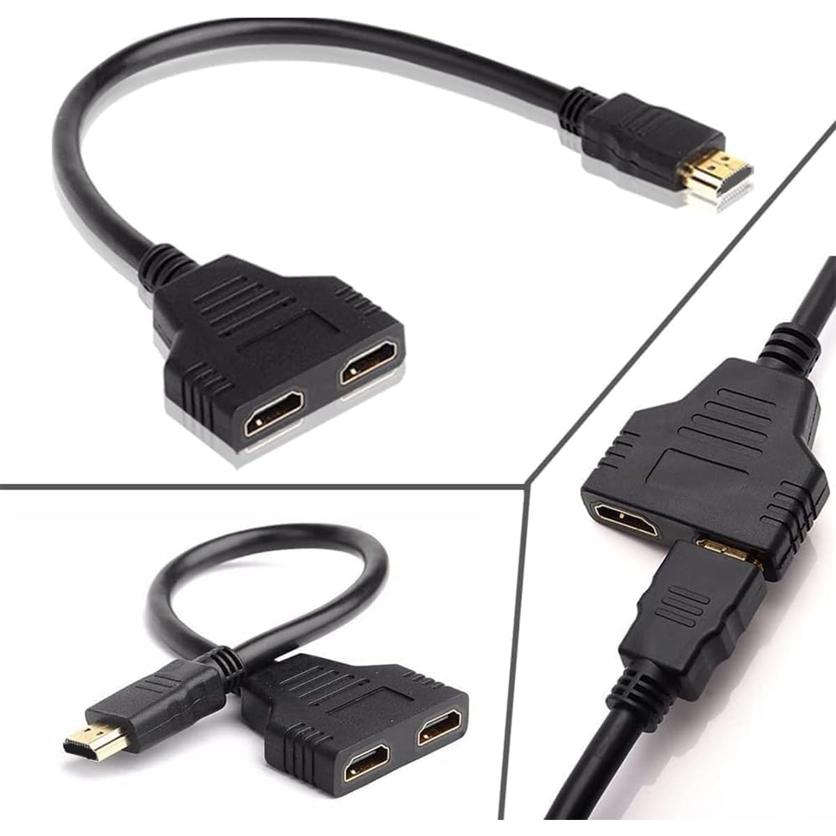 Cable adaptador HDMI divisor 1 en 2 salidas, divisor HDMI macho a HDMI doble hembra de 1 a 2 vías para HD, LED, LCD, TV, compatible con dos televisores del mismo tamaño al mismo tiempo, solo el espejo