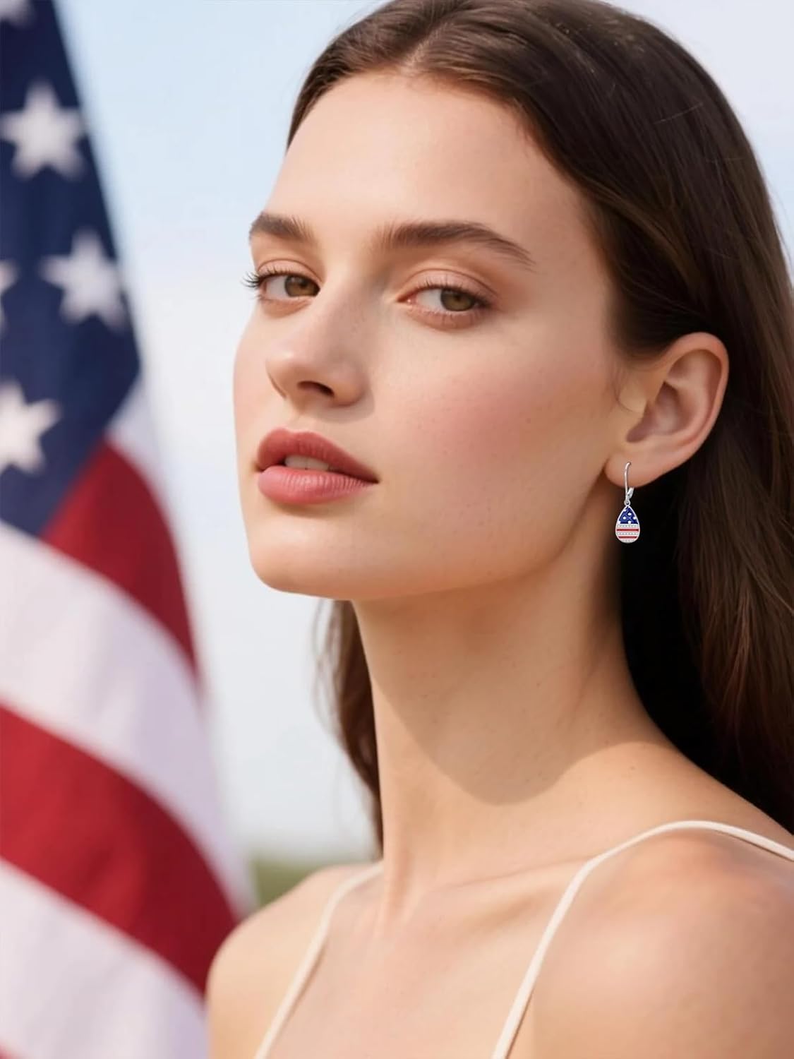 Fourth of July Earrings for Women 925 Sterling Silver 250th Anniversary American Flag Dangle earrings Patriotic Jewelry Gifts for Women