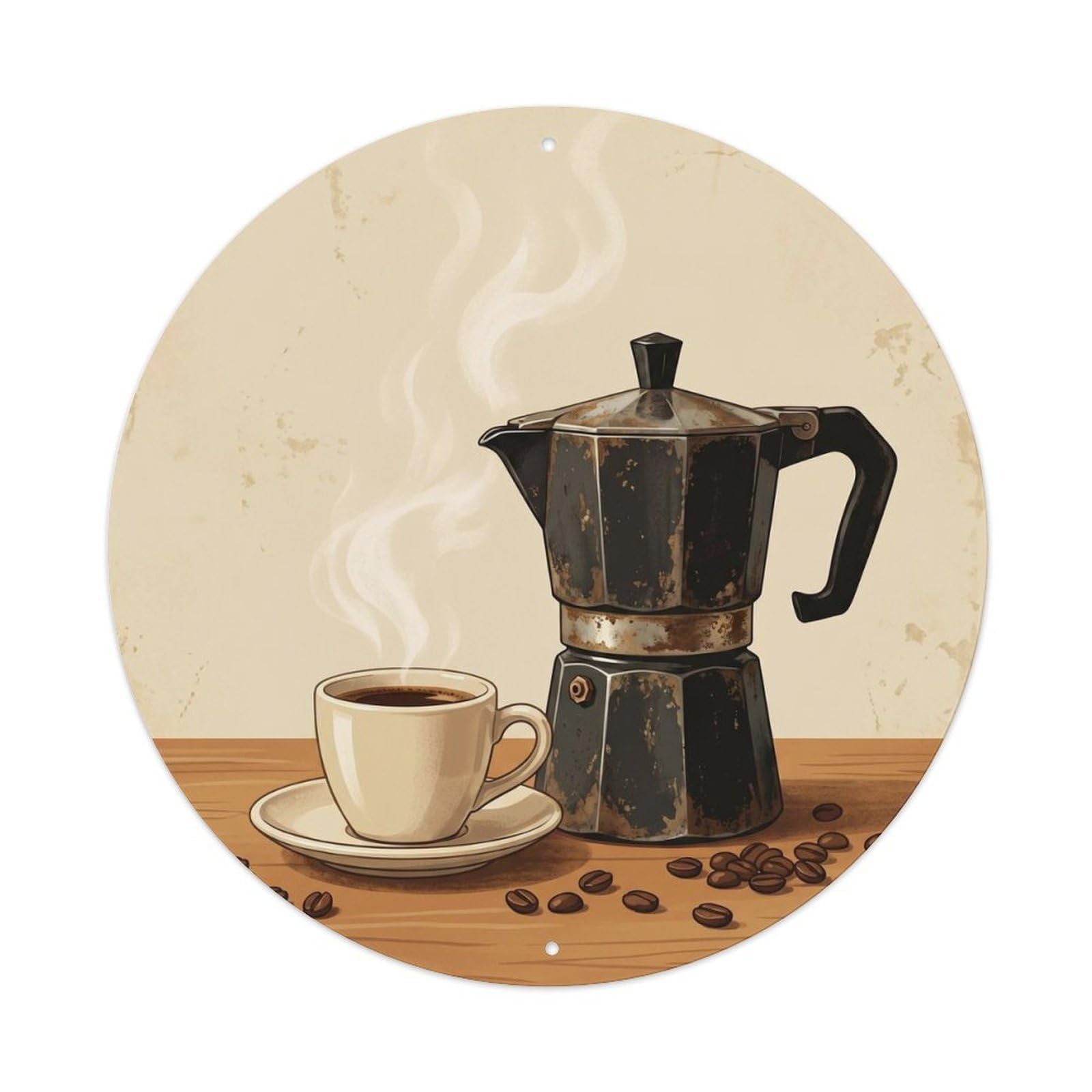 Rustic Rainy Window Espresso Coffeehouse Beans Vintage Metal Tin Sign Plaque Wall Decor for Cafe, Man Cave, Club Bar, Office, Home Garden Round Metal Poster 8x8Inch