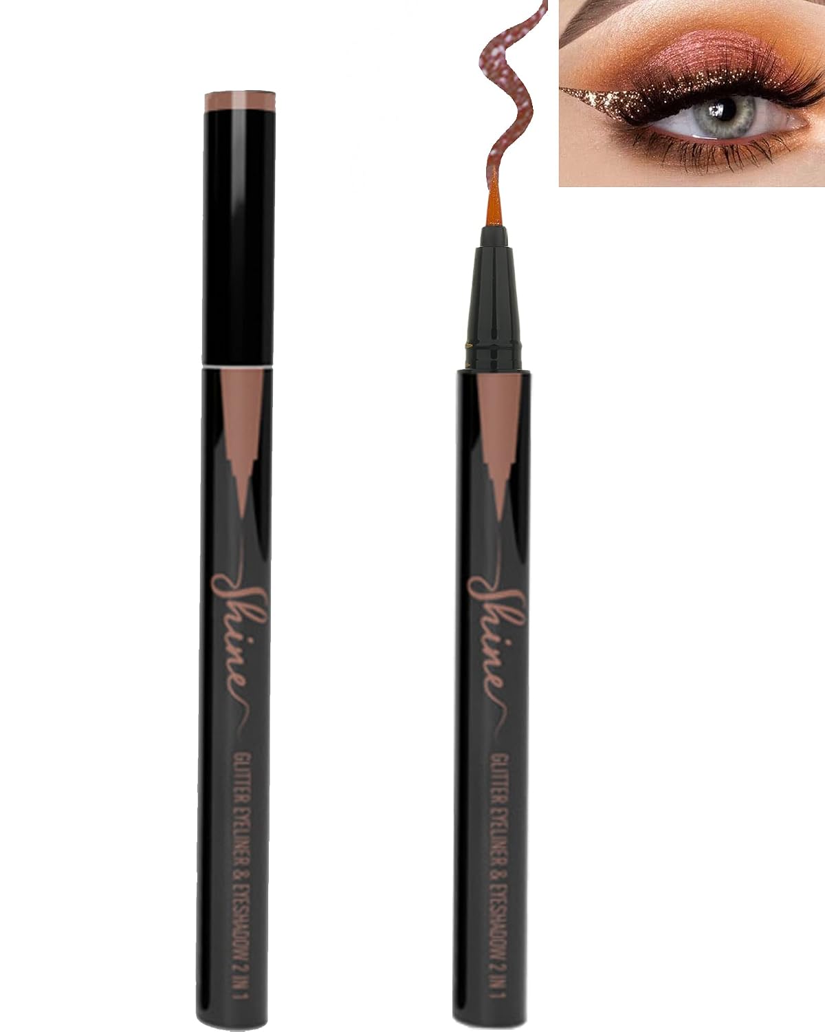 Bronze Glitter Eyeliner - Long Lasting Brown Makeup Pen