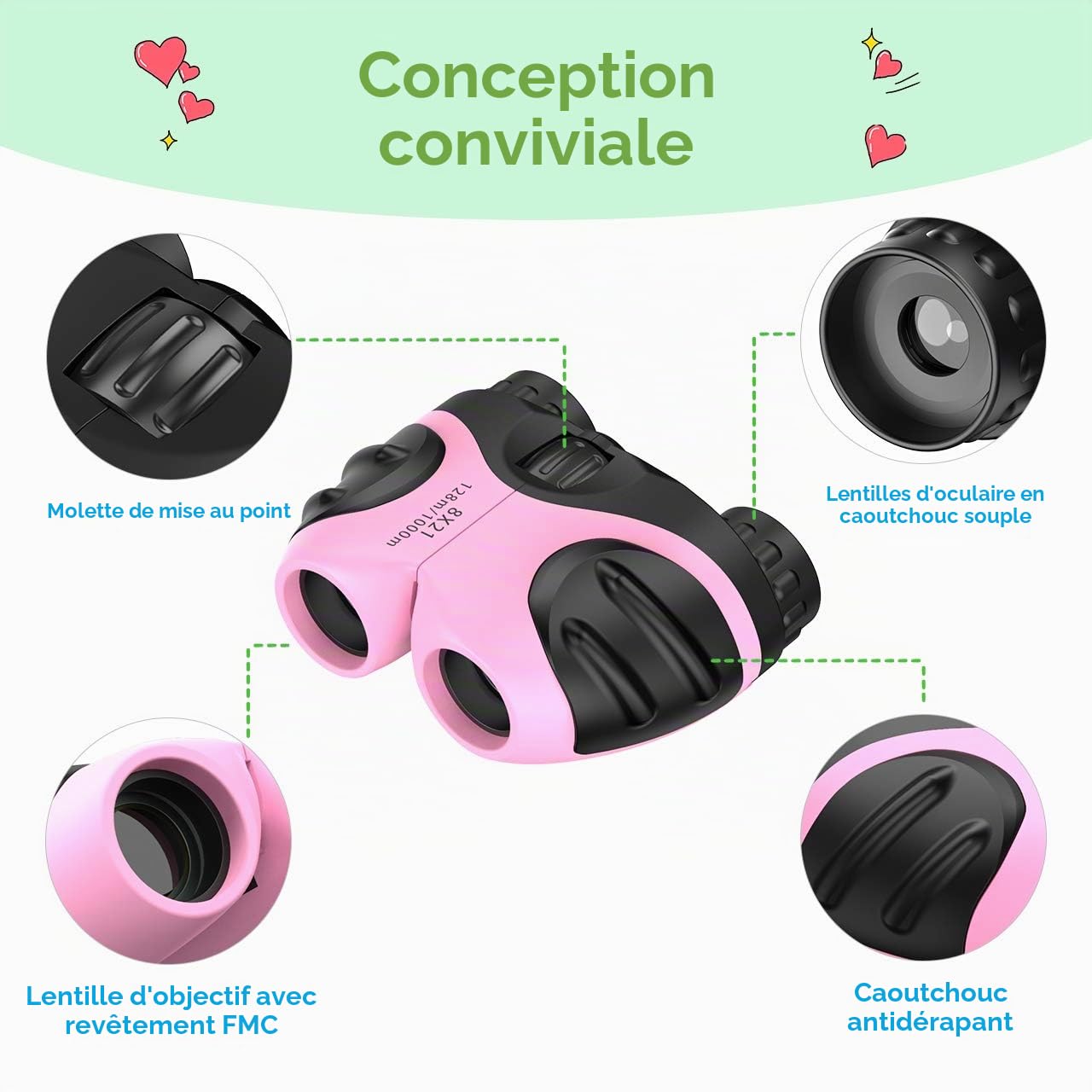 EUTOYZ 3-12 Ans Fille Jouet, 3-12 Ans Fille Anniversaire Anniversaire 3-12 Ans Fille Jumelles pour Enfants Jumelles Enfant 3-12 Ans Compactes(Rose)
