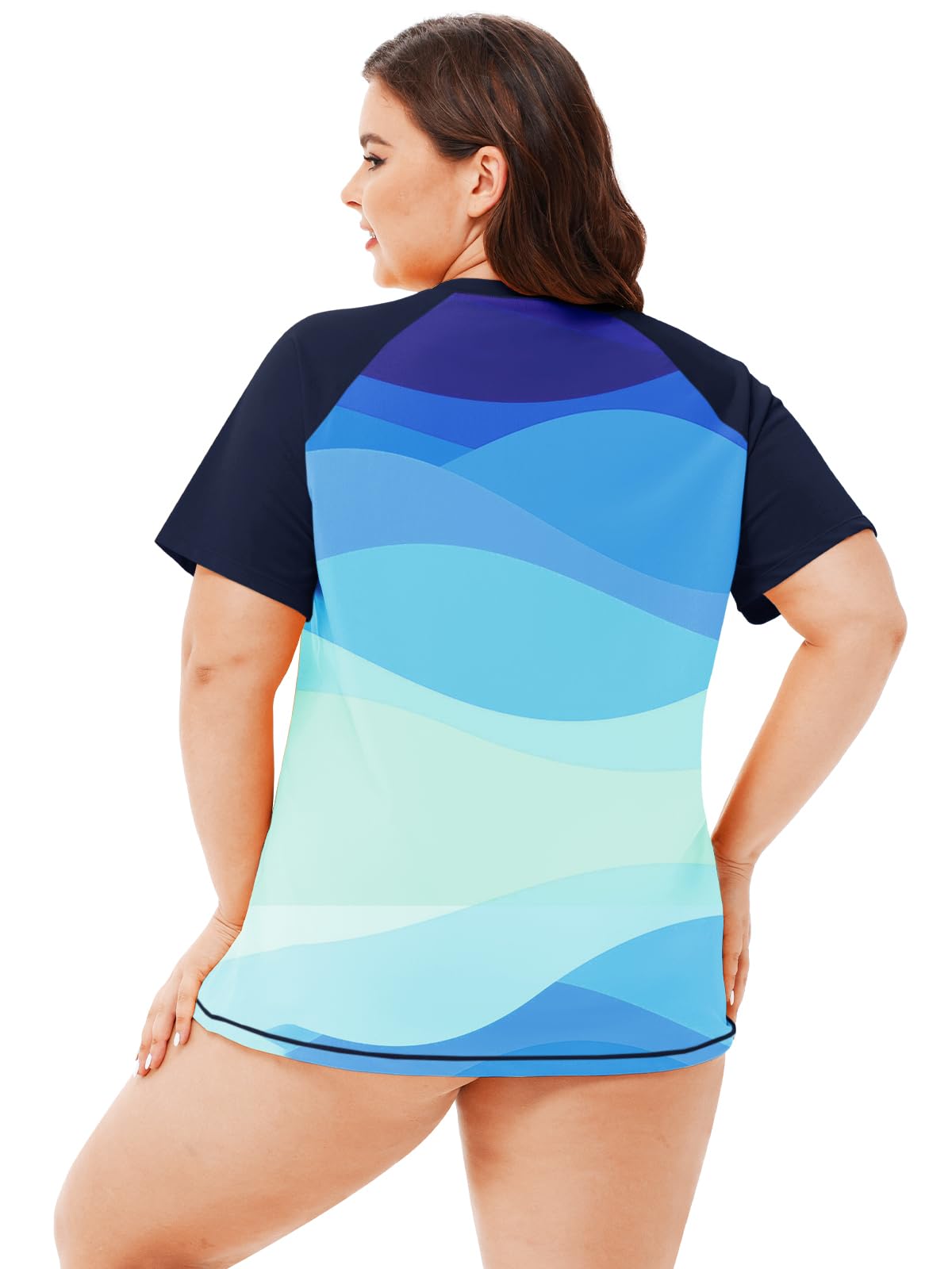 Damen Rashguard Übergröße UV Shirt Schnelltrocknend Badeshirt 1/4 Zip Schwimmshirt