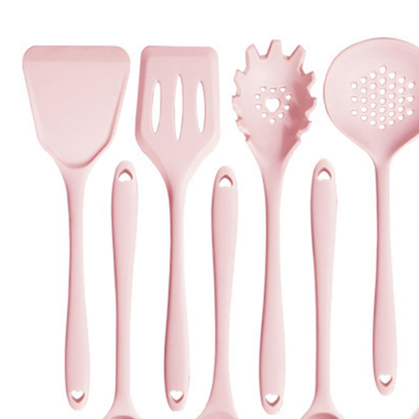 Juego de 2 utensilios de cocina de silicona antiadherentes para profesionales, principiantes, color rosa