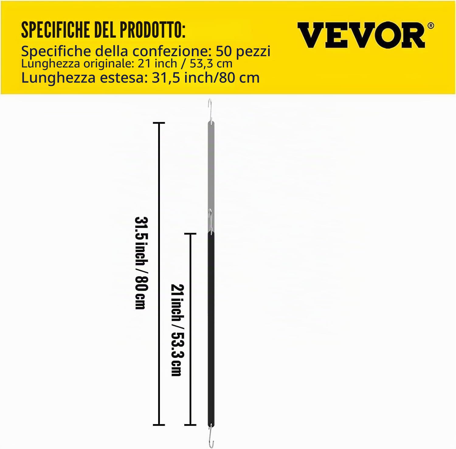 VEVOR Confezione 50 corde elastiche gomma, 53,3 cm, intemperie, gomma naturale, ganci S piegati, cinghie rimorchi pianali, tele, carichi