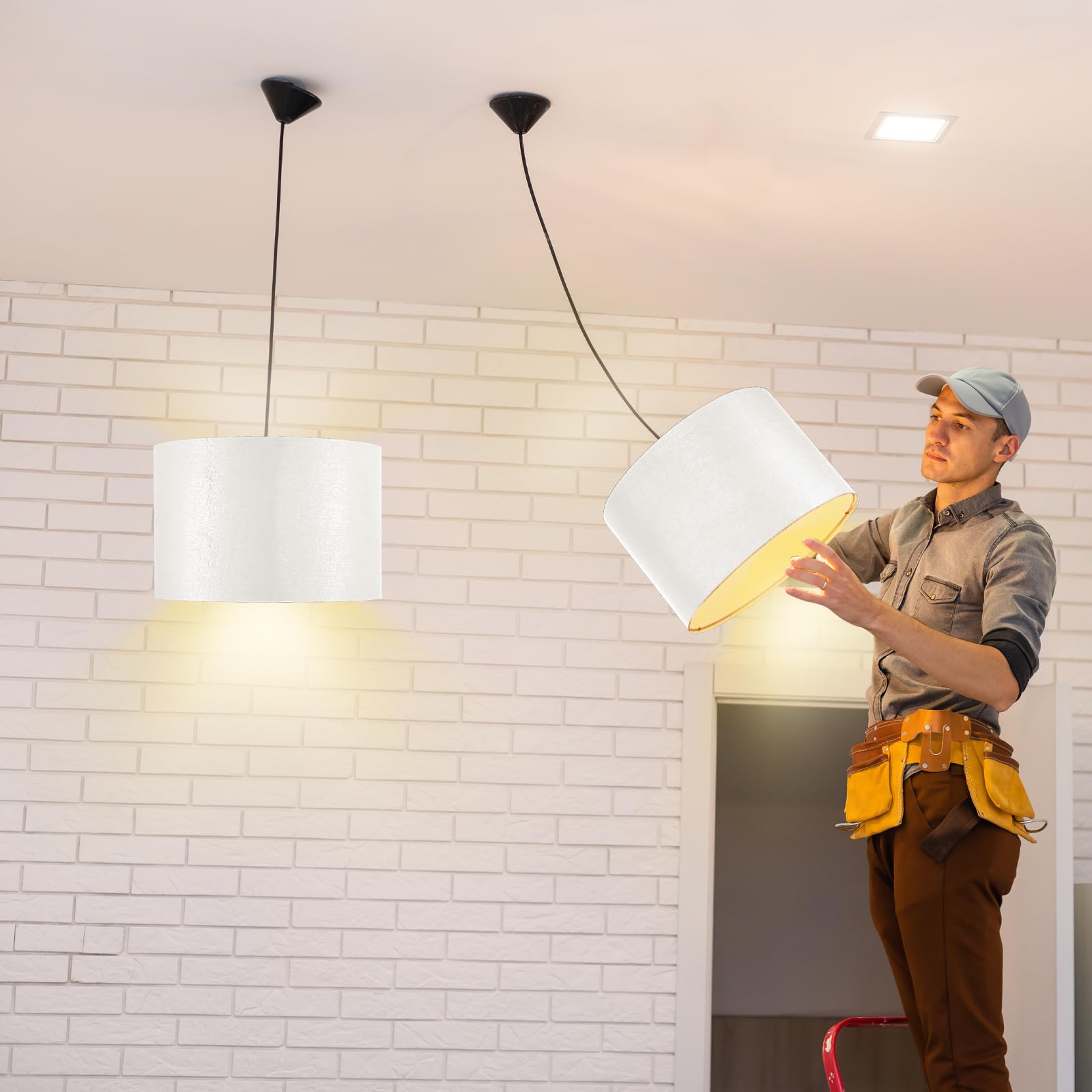 Weewooday Confezione da 2 paralumi bianchi per soffitto da 30,5 cm, stile moderno, dorato, con anello adattatore per paralume da E27 a E14, per lampade a sospensione, lampade da tavolo o da comodino