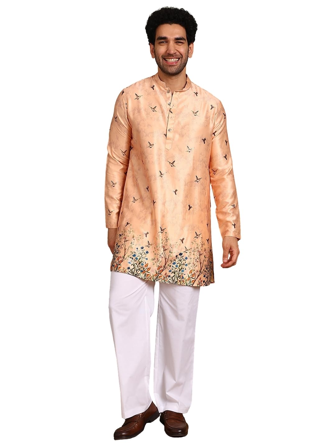 see designs Men Chanderi Silk Straight Printed Kurtas With Pyjama| Fit : Regular Fit | Coller : Mandarin/Chinese Collar | Coord Set | Straight Fit-picture-40