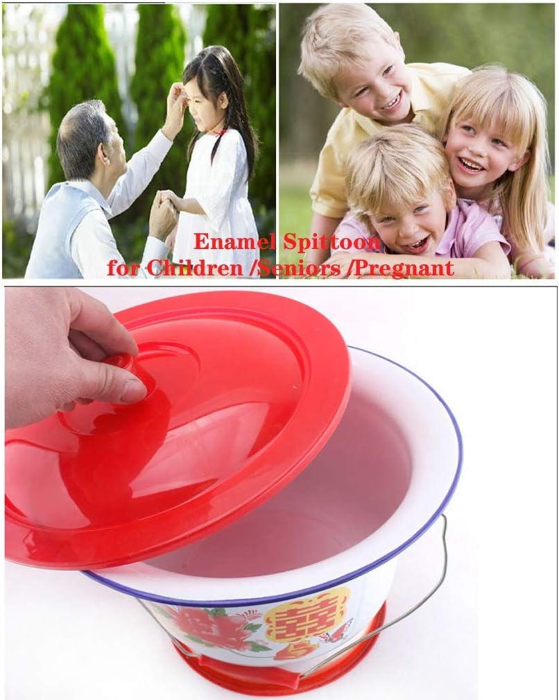 Enamel Spittoon Bedpans, 10/11 Inches Portable Toilets Chamber Pot with Lids and Handle, Potty for Adults Pregnant Woman Elderly Children Urinals, Camping Tall Feet Spittoon (Size : 28 cm)
