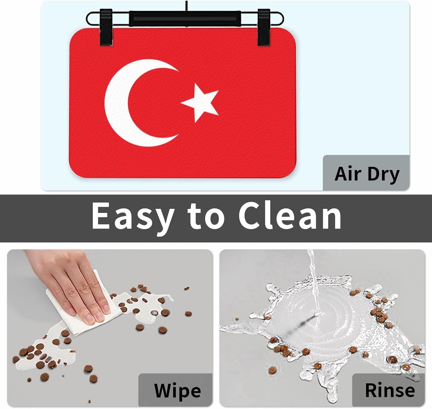 40x60cm Pet Absorbent Feeding Mat - Flag of Turkey Print Leather Non-Slip Placemat, for Dog Cat Food and Water Bowl Pads